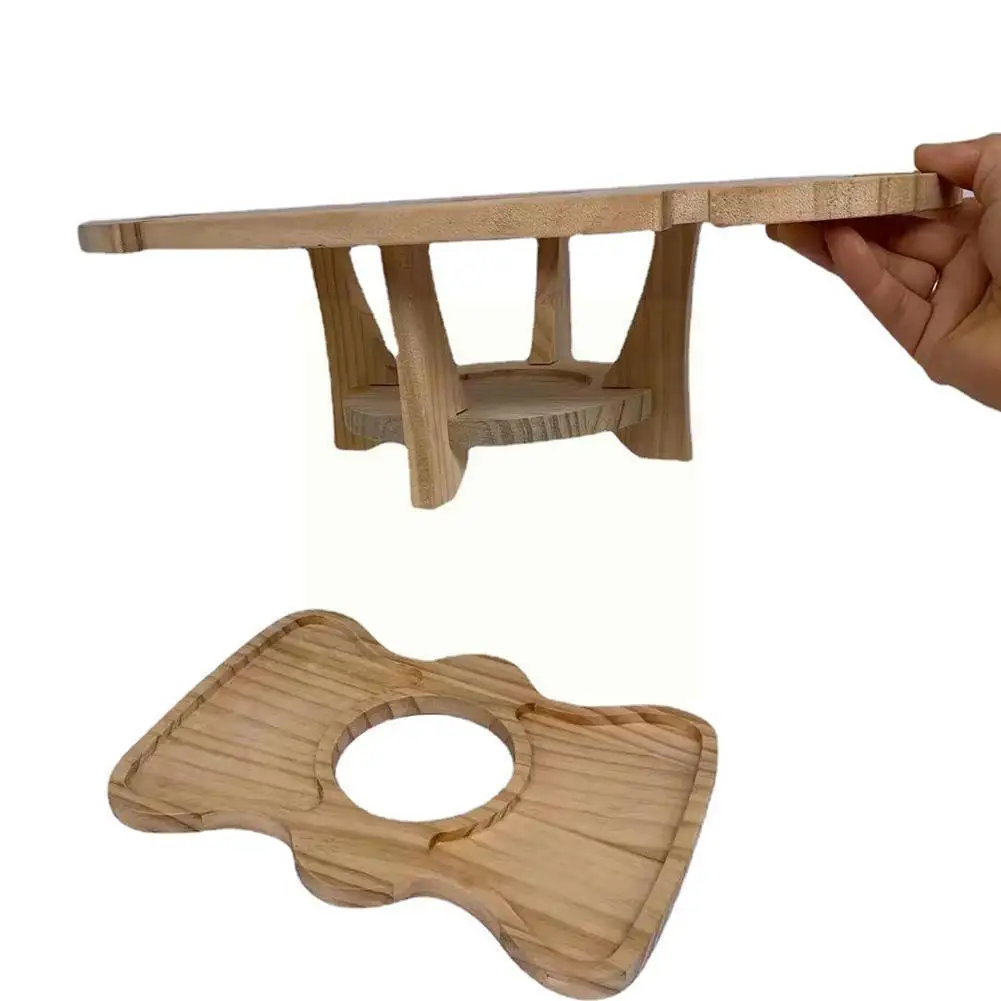 

Outdoor Folding Picnic Wooden Table With Glass Holder Round Foldable Desk Wine Glass Rack Collapsible Table For Garden Part