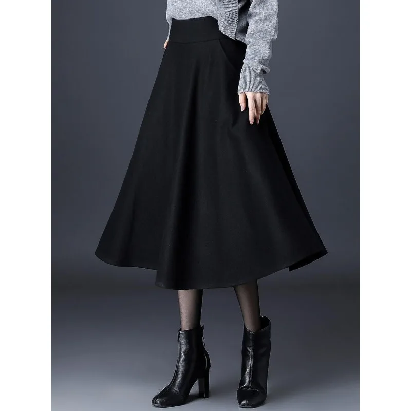 Зимняя женская длинная шерстяная юбка с высокой талией элегантная толстая