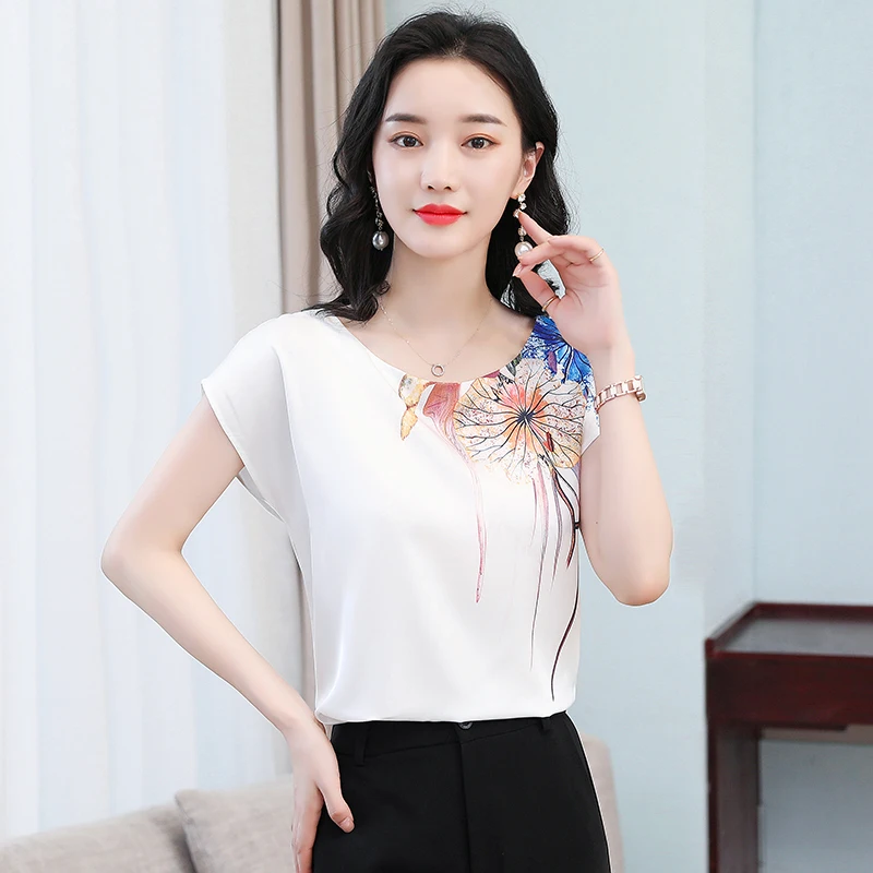 

Nylon Cotton Women's T-shirt Summer Top Floral Print Short Sleeve Korean Fashion O-neck Tees Movafag