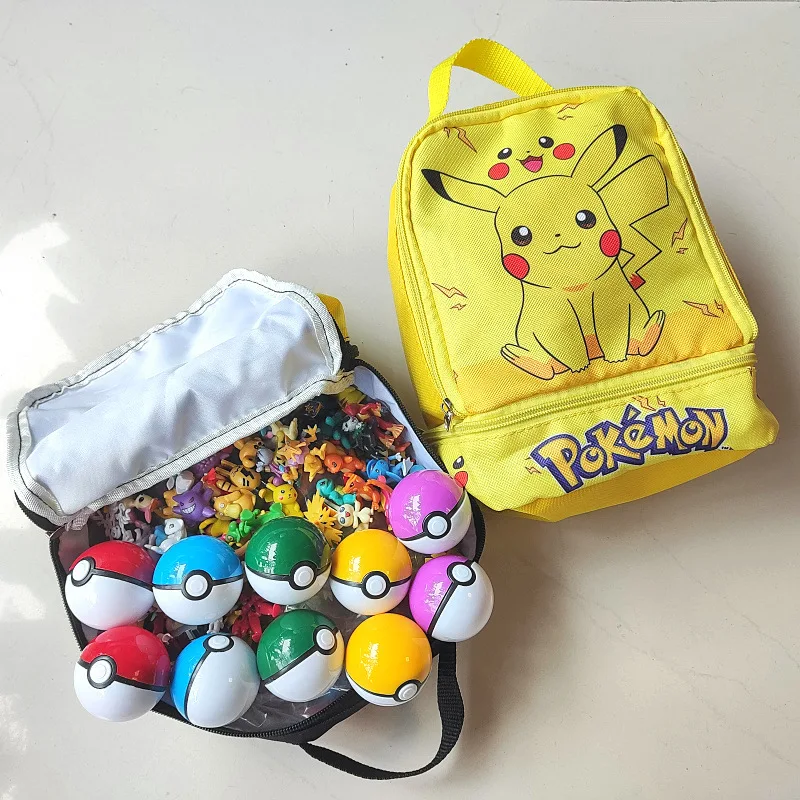 

96pcs Pokemon Go Action Figure With School Bag Collection Pikachu Blind Box Anime Figure Model Pokeball Doll Toys Kids Gift