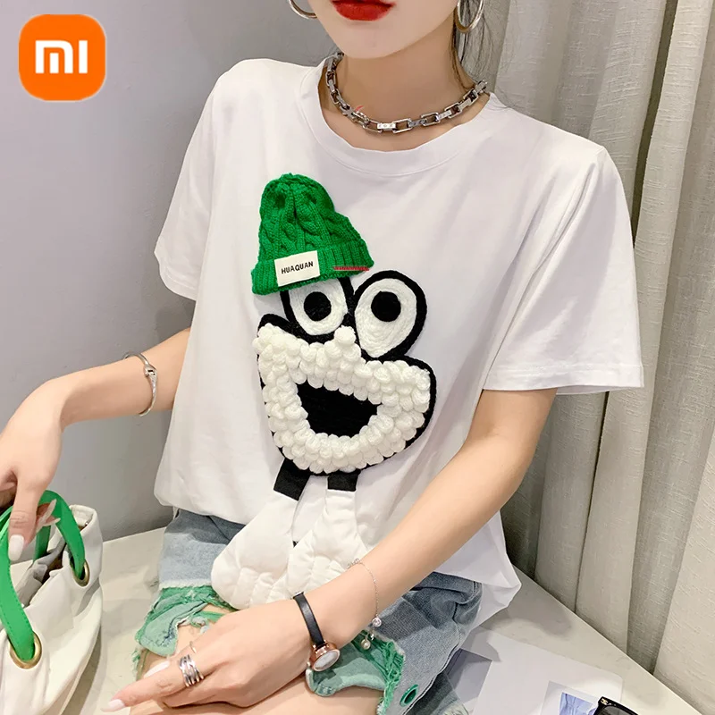 

Xiaomi summer female cartoon embroidered round neck short-sleeved comfortable breathable sweat-absorbing skin-friendly T-shirt