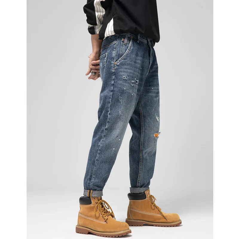 Streetwear Men 2022 Fashion New Pattern Recreational Black Hole Pants Straight Cylinder Comfortable Loose Jeans Autumn Female