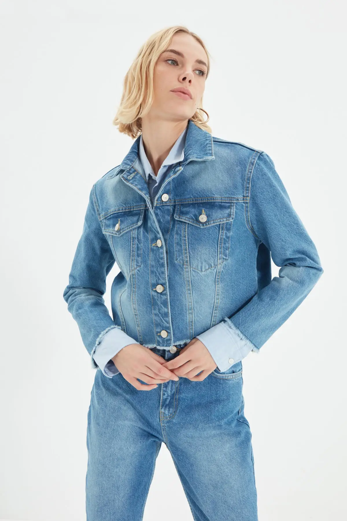 Trendyol Skirt Tip Tassels Denim Jacket TWOAW22CE0401