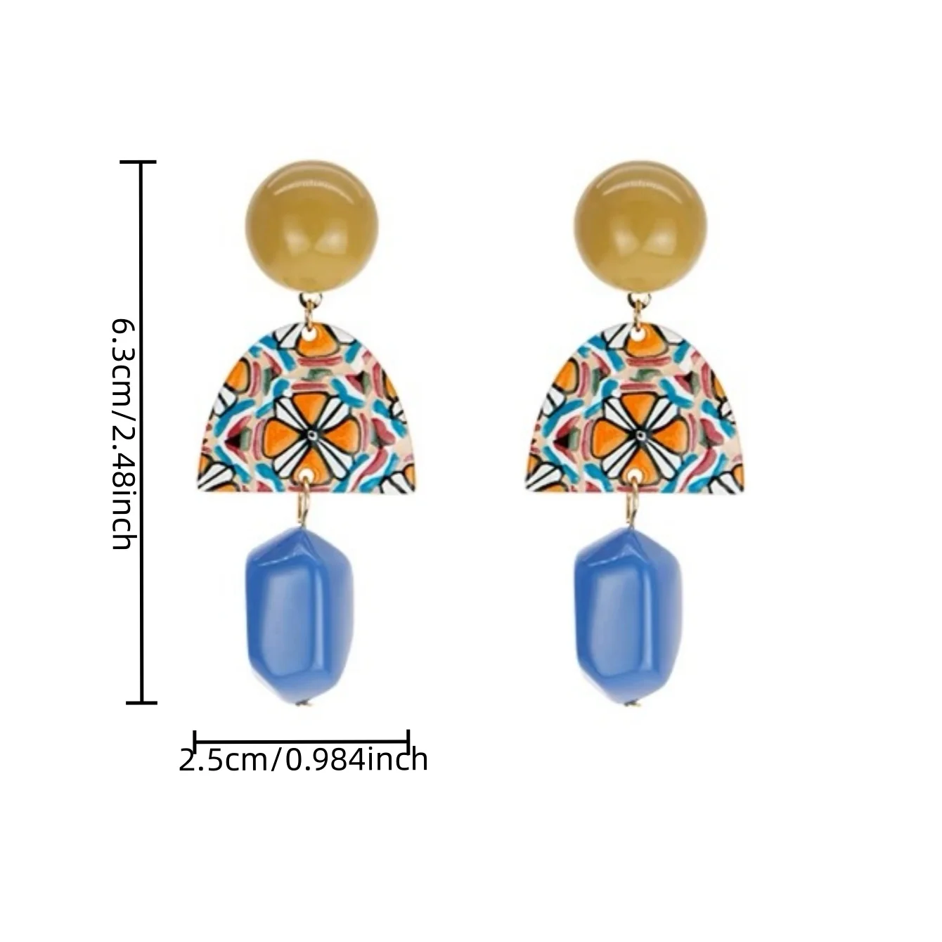 Пара простых синих ретро-сережек в стиле барокко