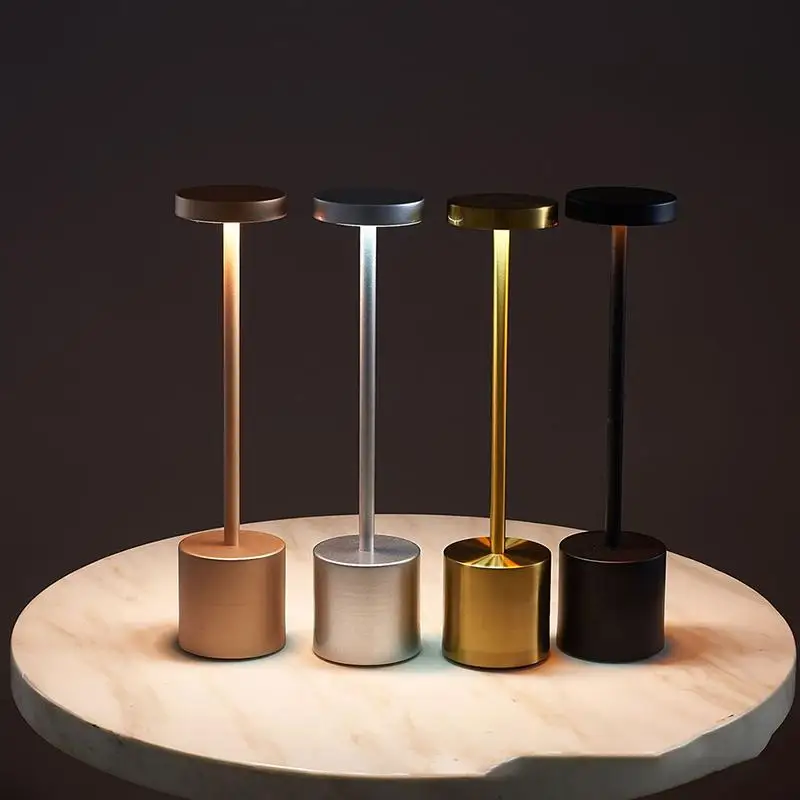 

Cordless Table Lamp LED Metal Desk Decor Lamp USB Rechargeable Stepless Dimming Night Light For Restaurant Bedroom Hotel Bar