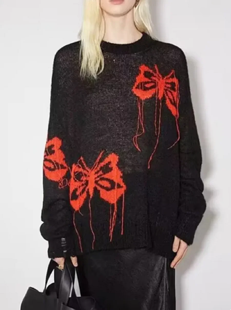 

2023 Early Autumn Women Sweater Butterfly Knit Loose Casual Jumper