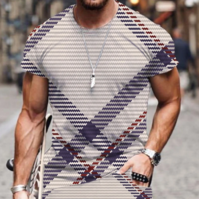 

Men's T-shirts Plaid Stripe Pattern Funny Hip-hop Luxury Beach 2022 New Harajuku Oversized T-shirt Summer 3D Printed Outfit Tops