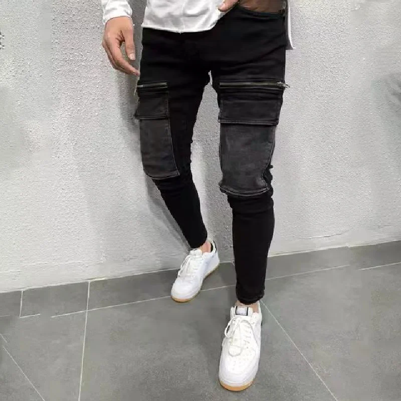 Джинсы-карго мужские с карманами модные штаны в стиле хип-хоп облегающие
