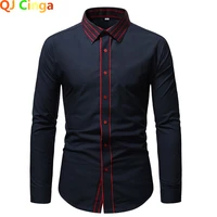 Red Striped Long Sleeve Shirt Men's Single Breasted Lapel Men Cotton Shirt White Blue Business Casual Camisas Para Hombre