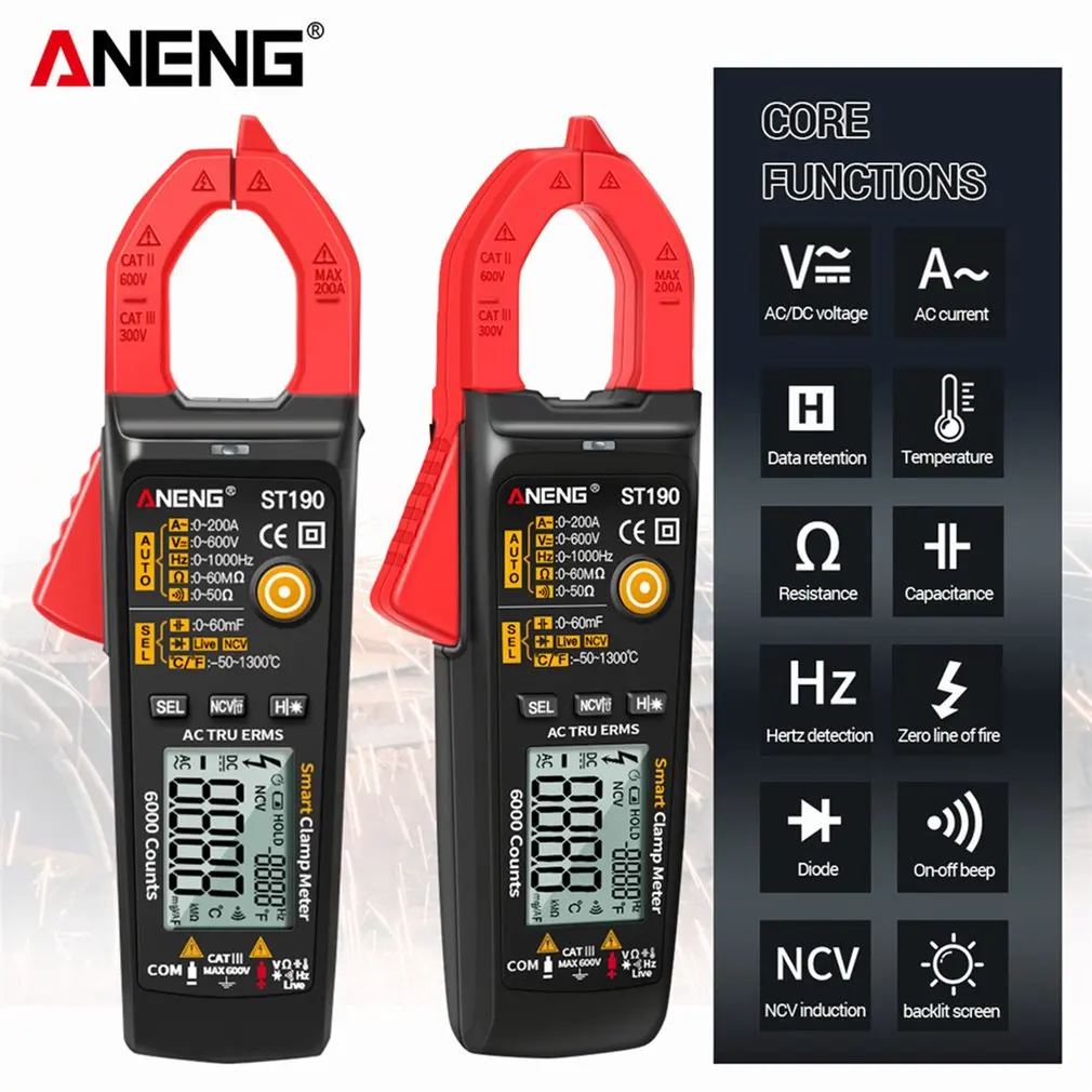 

ANENG Digital Clamp Meter 6000 Counts True RMS Professional Multimeter AC Current Clamp Tester Meter Voltmeter Multimetro ST190