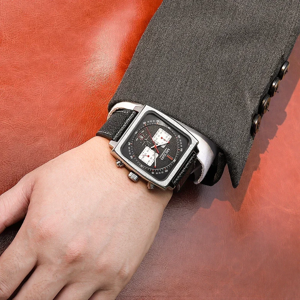 MEGIR мужские кварцевые часы из нержавеющей стали деловые наручные с хронографом и