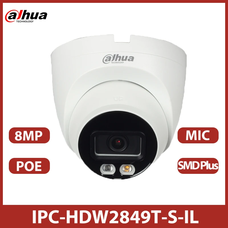

Dahua IPC-HDW2849T-S-IL 8MP H.265 Smart Dual Light Full color Fixed-focal Eyeball Dome WizSense Network Camera Built in Mic IP67
