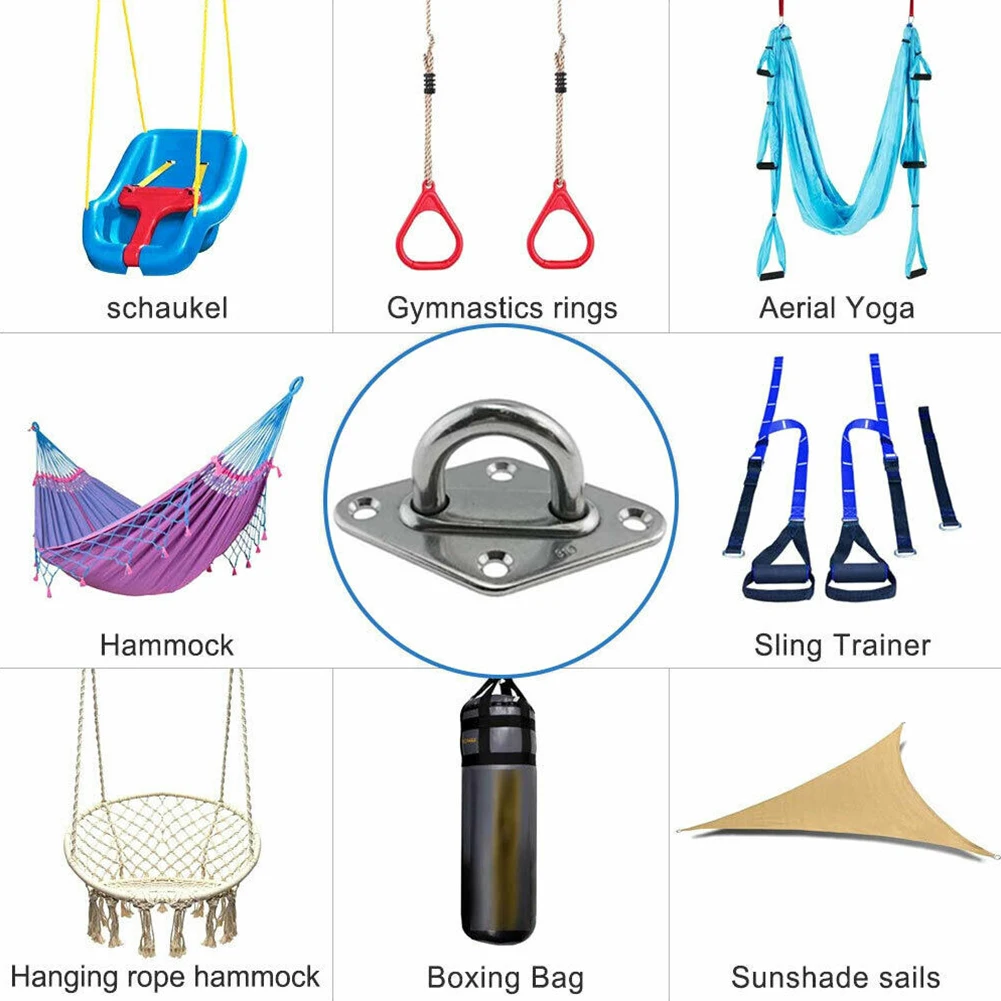 

1 Set Stainless Heavy Duty Ceiling Hanging Hook Set Silver Swing Chair Bracket Fixed Pad Eye Plate Hanging Hook Hardware Tool