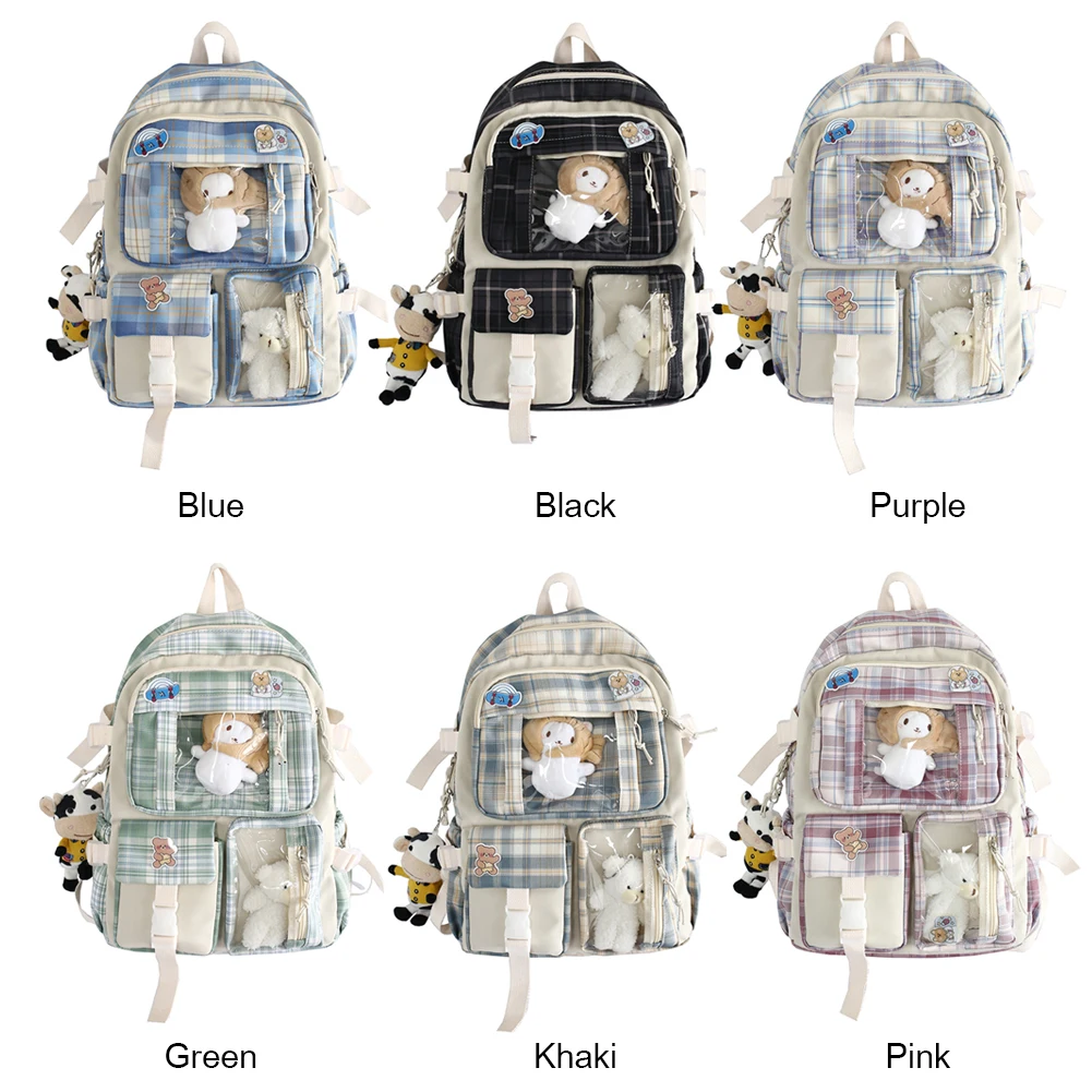 

Large Capacity Plaid School Student Bag Preppy Style Portable Shoulder Rucksack