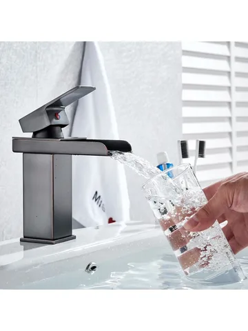 Черный/серебристый водопадный смеситель с широким горлышком, раковина из нержавеющей стали, смеситель для горячей и холодной воды с одним отверстием для домашней ванной комнаты