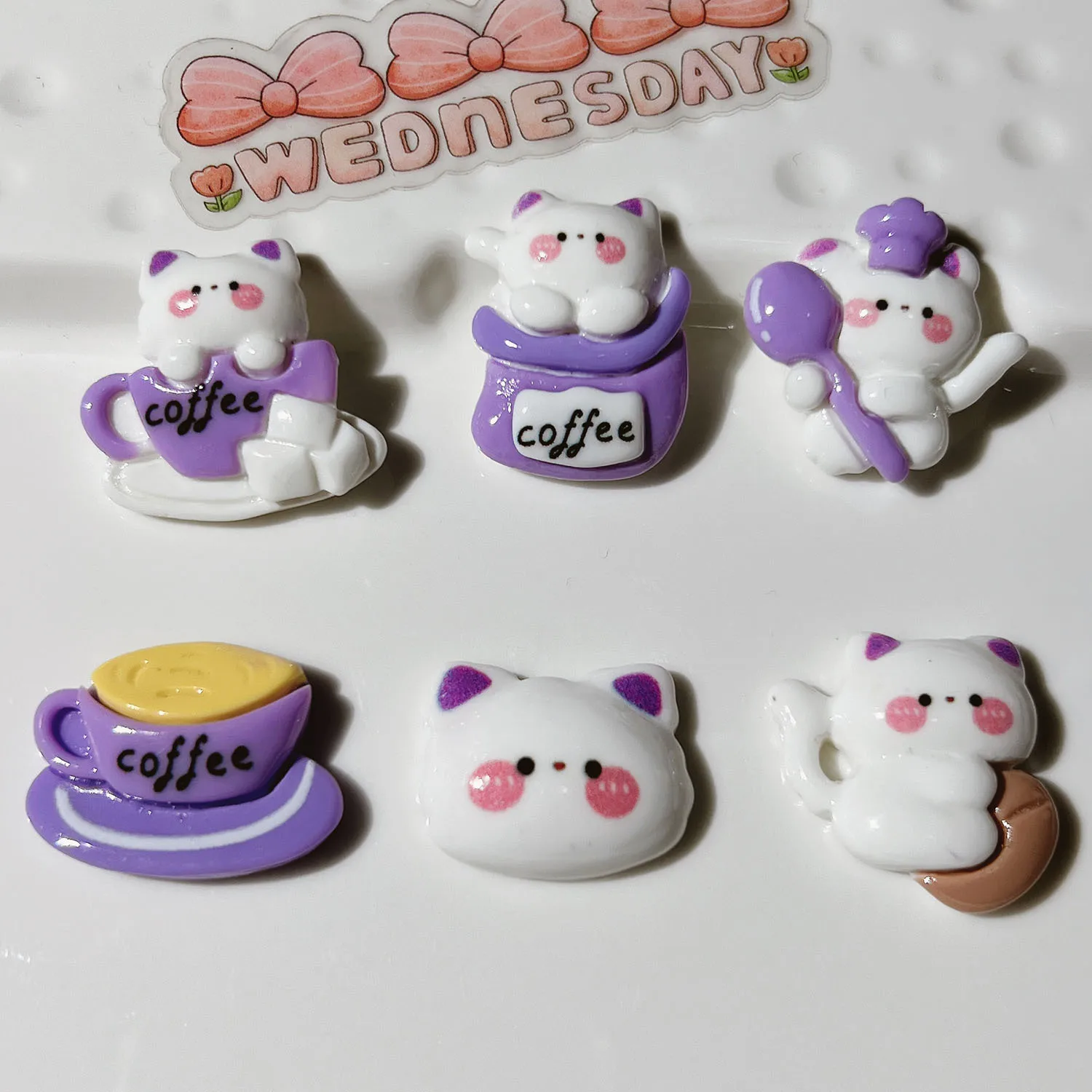 

100Pcs Kawaii Resin Coffee Cat Flatback Cabochon Scrapbooking Fit Phone Deco DIY Hair Bows Center Jewelry Making Accessories