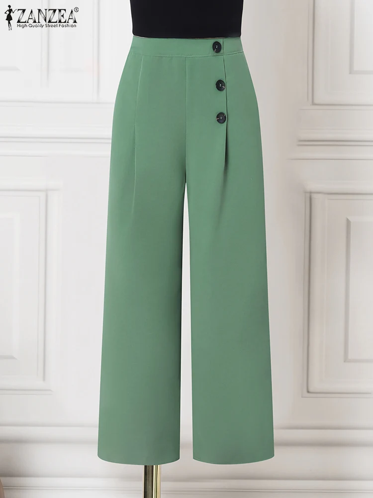 ZANZEA 2024 летние офисные брюки винтажные с широкими штанинами женские элегантные