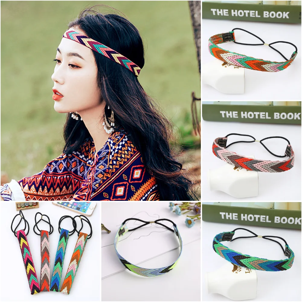 Ful Braided Hairband Retro Geometric Triangle Headband For Women Girls Elastic Hair Hoop Headwear Gift