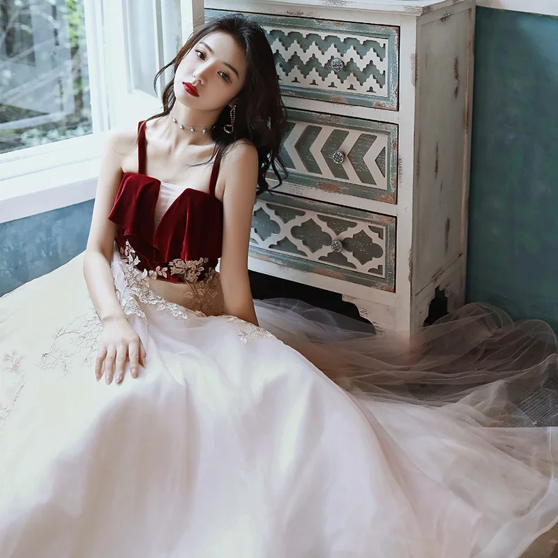 

Vintage Dresses Spring Fall 2021 New Elegant Woman Ruffled Mesh Dress Party Long Maxi Sexy Sling Hems Embroidery Appliques Dress