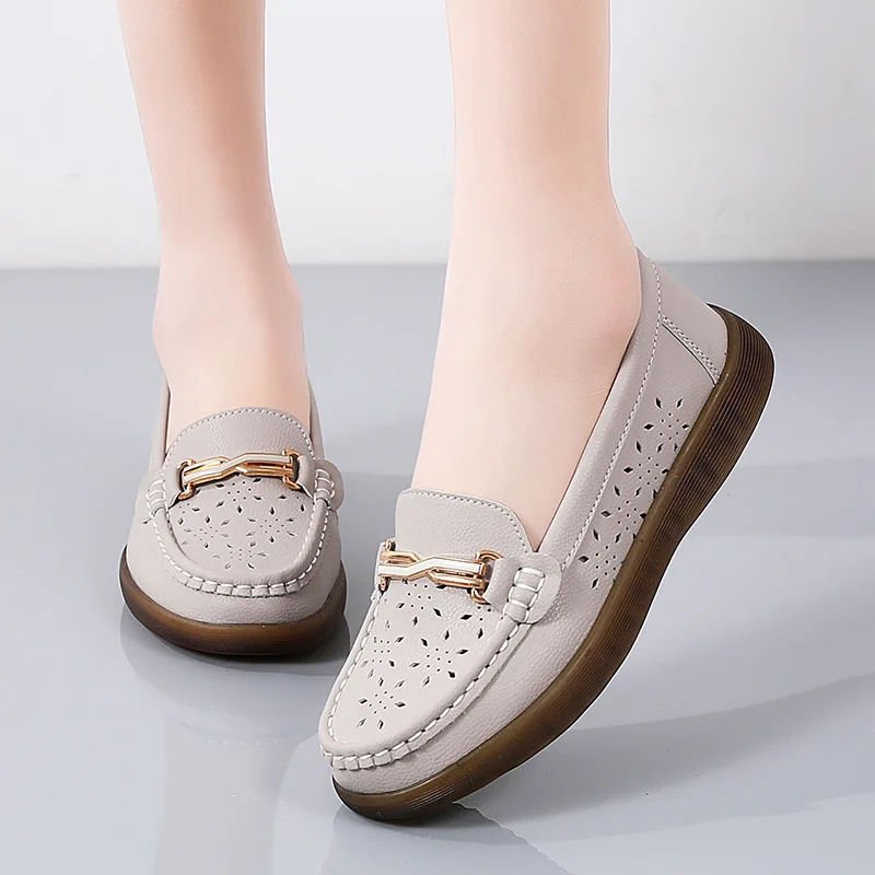 2023 New Women Flats Shoes Women Genuine Leather Shoes Woman Loafers Slip On Ballet Flats Ballerines Flats Walking Plus Size
