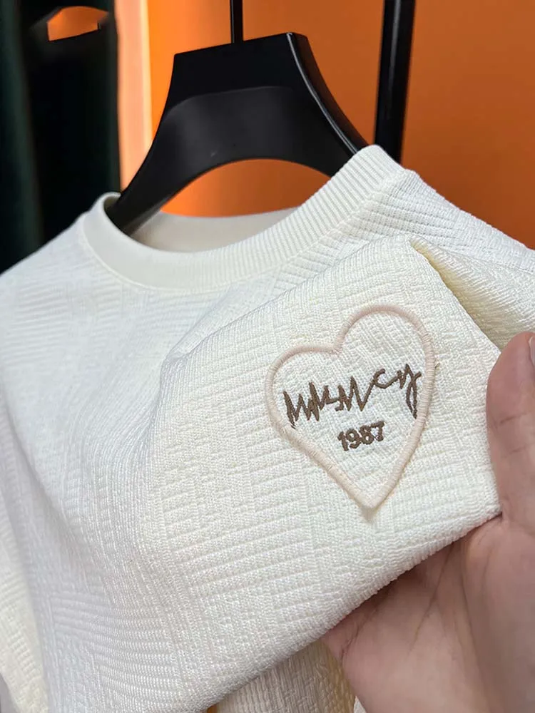 

Роскошная Осенняя Мужская Дизайнерская футболка с длинным рукавом и вышивкой Love, брендовая деловая Повседневная модная новая футболка с круглым вырезом, 2023