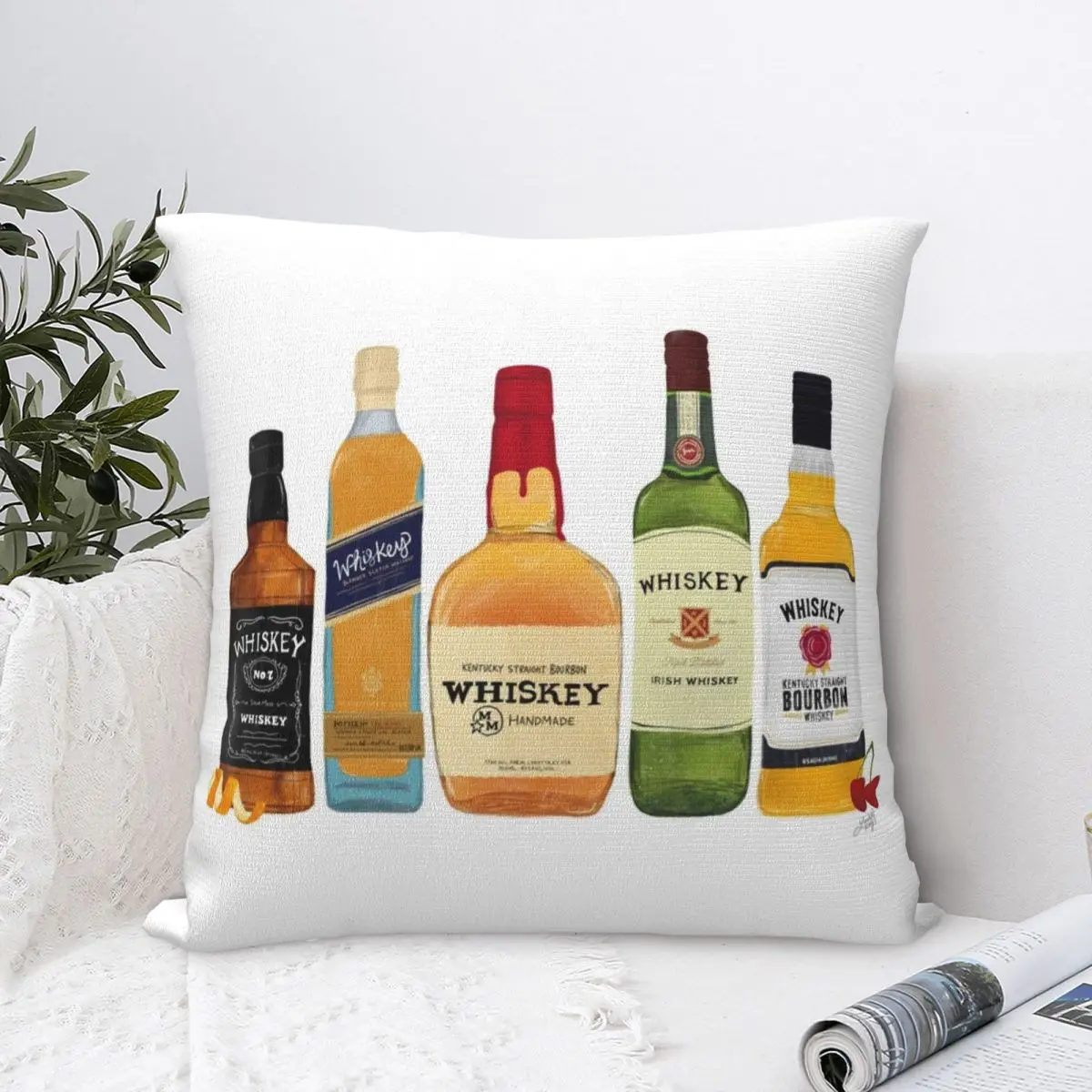 

Whiskey Bottles Illustration Square Pillowcase Cushion Cover Comfort Pillow Case Polyester Throw Pillow cover For Home Bedroom