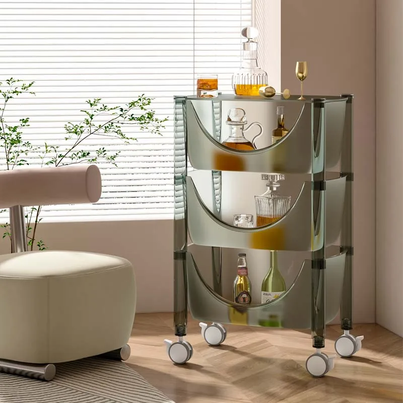 

Скандинавская передвижная стойка, акриловая многослойная домашняя тележка для закусок и овощей, шкаф для хранения в гостиной