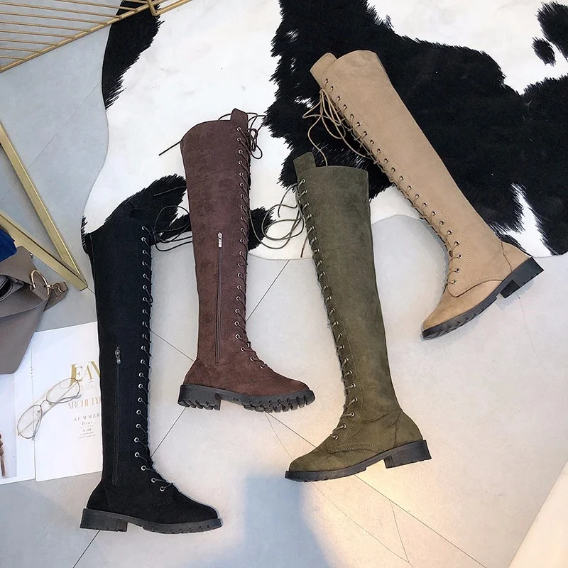 

Autumn Women Thigh High Boots Sexy Long Legs Suede Platform Boots 2022 Winter 43 Yards Plus Velvet Warm Over-the-knee Women Boot