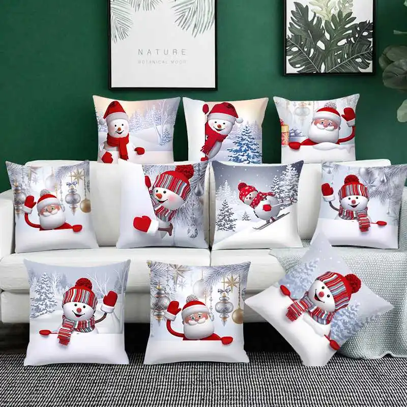 

Home Decor Living Room Christmas Cartoon Snowman Cute Character Festive Polyester Pillowcase 45x45cm funda de almohada