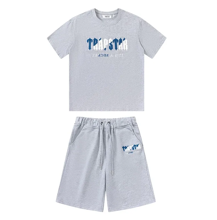 

2022 Summer Men Women T-Shirts Trapstar T-Shirts Shorts Chenille Decoded Short Set Cotton Embroidery Top Quality Sportswear