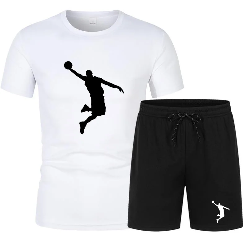 

Summer Men's Fitness Suit Running Clothes Casual Suit Short Sleeve T-shirt Tracksuit+Shorts Breathable Sportswear Suit Two Piece