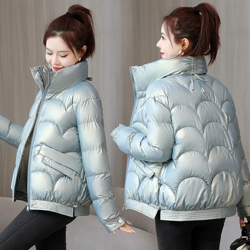 sweet girl korean parkas cotton jacket women's 2022 short winter glossy cotton jacket fashion thickened cotton loose jacket