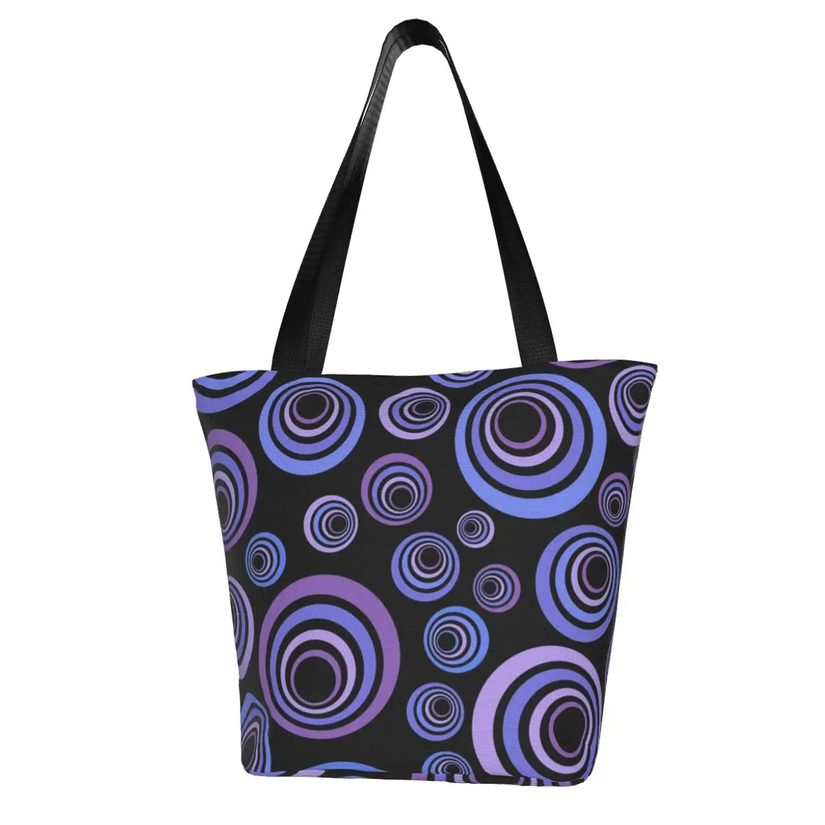 

Retro Circles Print Shopping Bag Ultraviolet Pattern Work Woman Handbag Fashion Vintage Polyester Bags