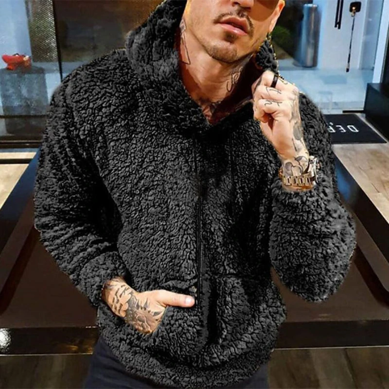 

Winter Fleece Hoodie Men Casual Long Sleeve Drawstring Hooded Sweatshirt 2022 Fall Solid Color Wool Hoodies Tops Mens Streetwear