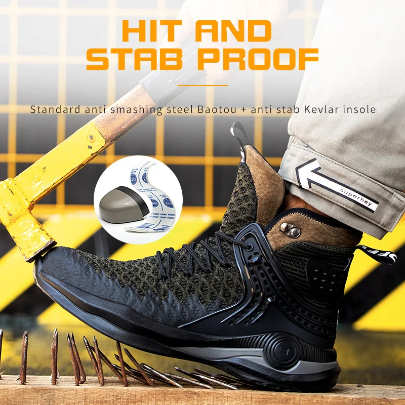 

Fashion Mens Safety Work Shoes Indestructible Steel Toe Cap Boot Anti-smashing Anti-piercing Light Construction Comfort Sneakers