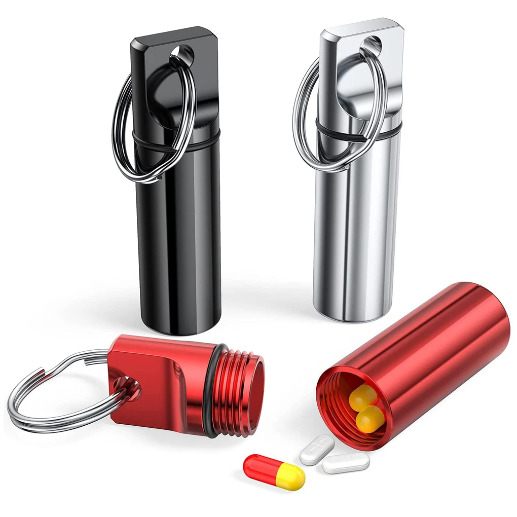 

3pcs Portable Pills Storage Sealed Boxes Keychains Waterproof Cases Aluminum Alloy Flat Head Bottles Camping Traveling