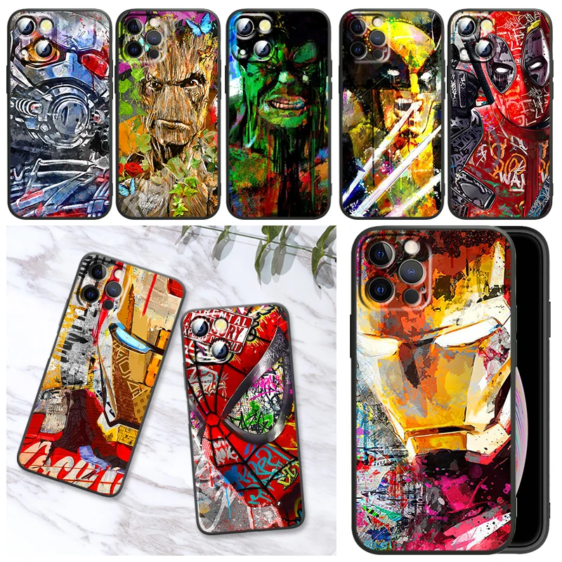 

Marvel Iron Man Spiderman Art Phone Case For iPhone 11 12 13 Mini 13 14 Pro Max 11 Pro XS Max X XR Plus 7 8 Silicone Cover