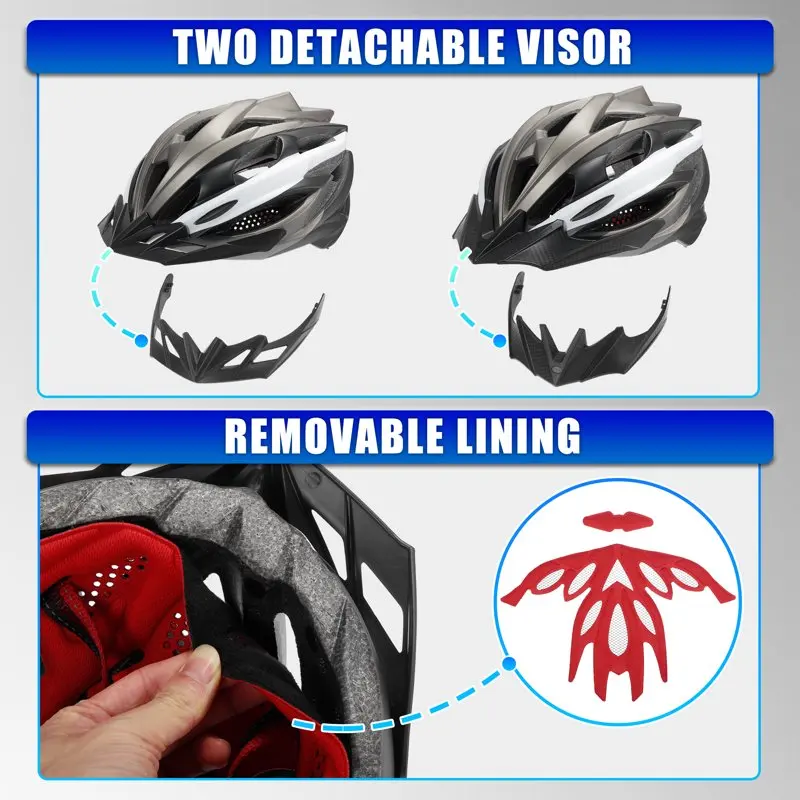 

and White Suitable for Urban Biking 【Premium Gray and White Road Cycling Helmet with 2 Sun Visors and Rear Light for Urban Bik