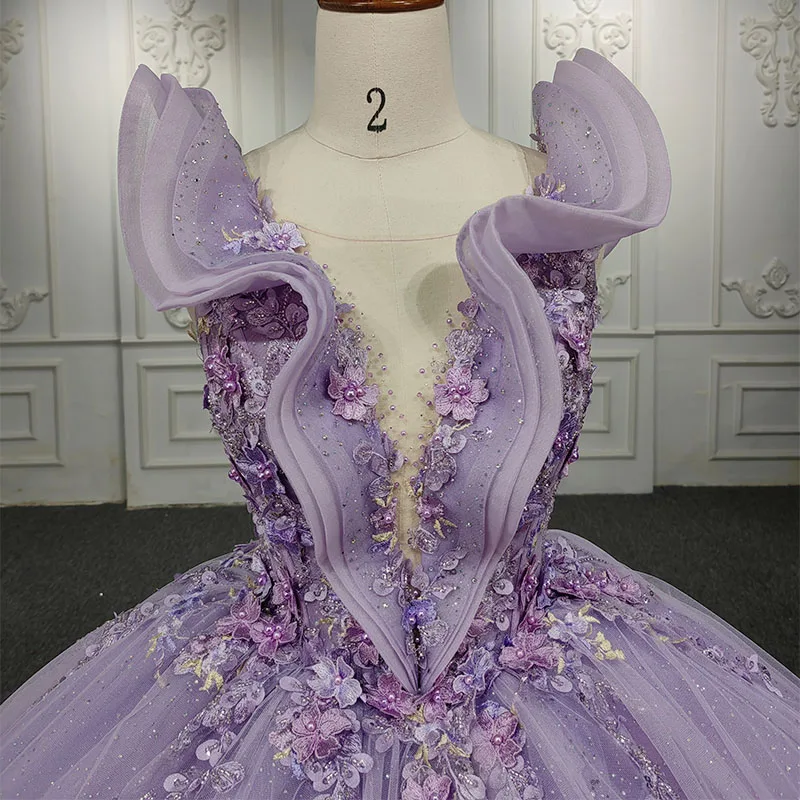 Платья Quinceanera Бальное платье с цветочным узором Vestidos De 15 Años Фиолетовое вырезом и