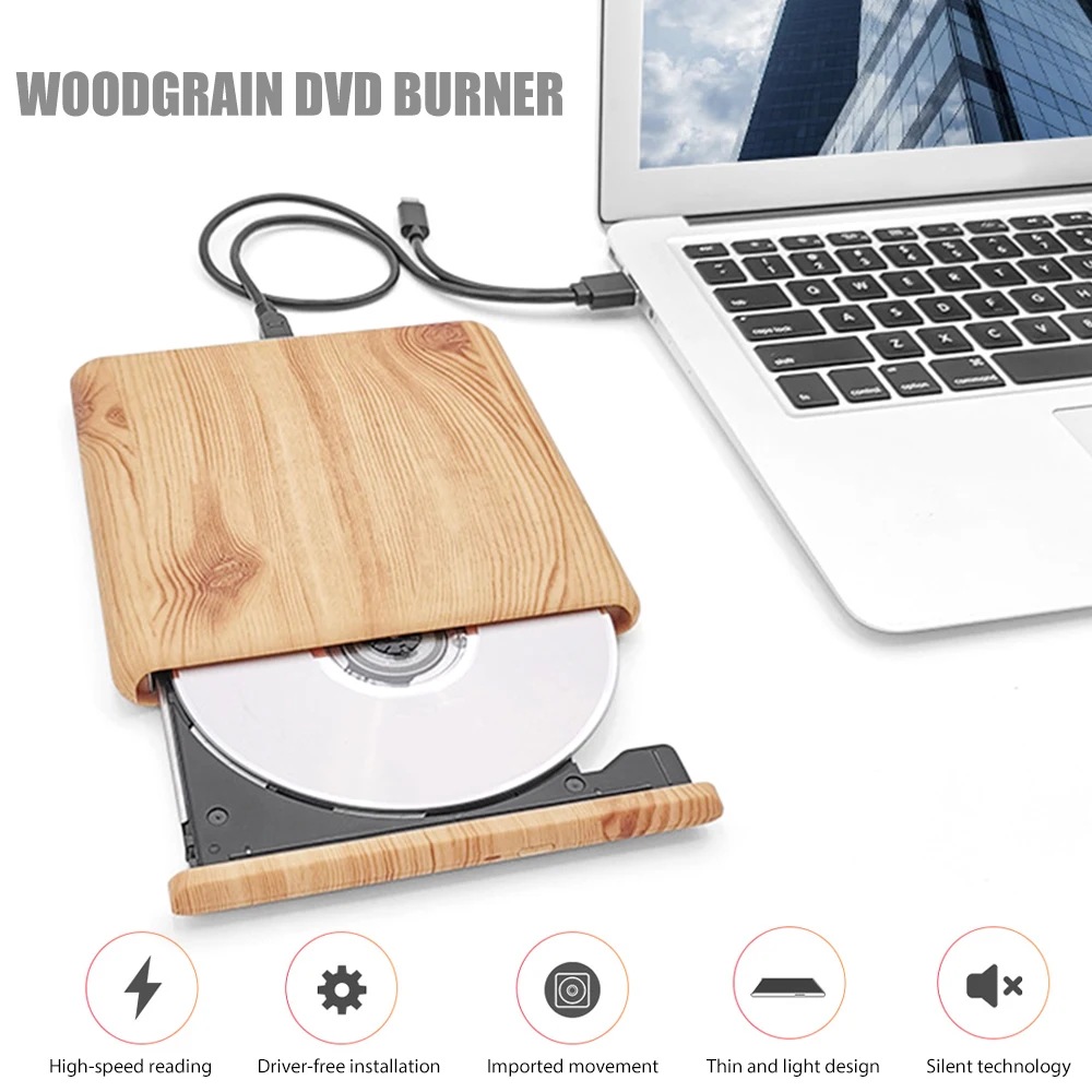 

Внешний оптический привод USB 3.0 портативный тонкий деревянный DVD/CD записывающий проигрыватель записывающее устройство для компьютера ноутб...