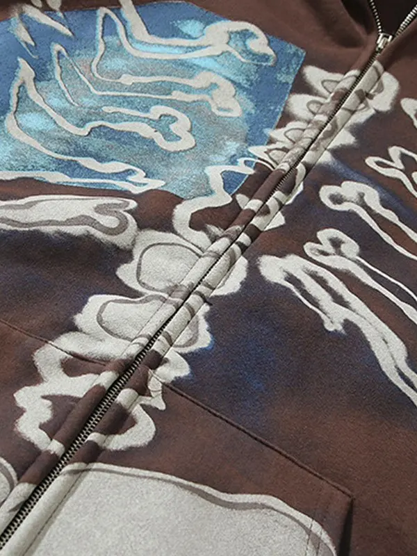 Коричневая толстовка с капюшоном и принтом скелета новинка 2022 кардиган на молнии