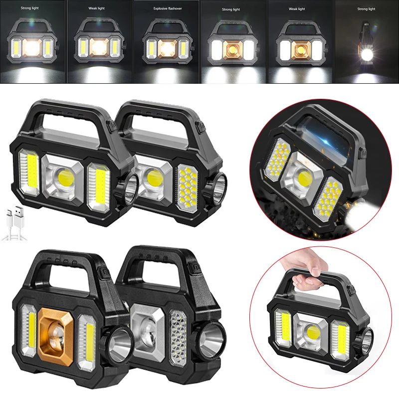 

500lm Super Bright Solar LED Camping Flashlight With COB Work Lights Portable Torch USB Charging Handheld 6 Gears Solar Lanterns
