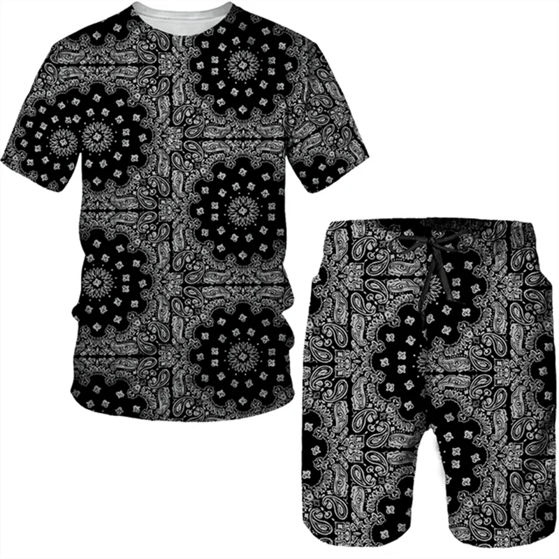 Leisure Graffiti Pattern Printing Men's T Shirt Loose O-neck Short Sleeve  Casual Comfortable Shorts 2 Piece Outfit Men Clothin