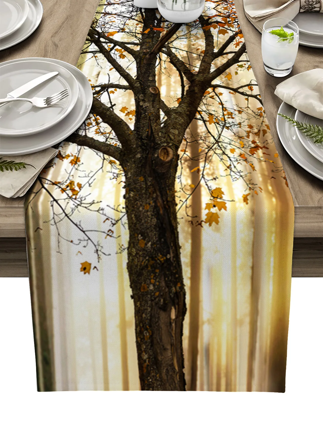 

Осенняя скатерть в абстрактном стиле с изображением опавшего леса и листьев, Настольная дорожка из хлопка и льна для свадьбы