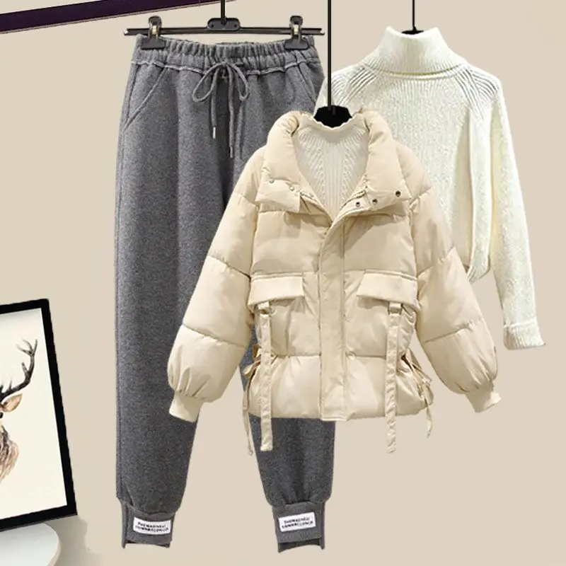 

Women Autumn Three Piece Sets Female Printed Long Sleeve Top Turtleneck Sweater and Loose Pants Suits Ladies Parkas Suits G385