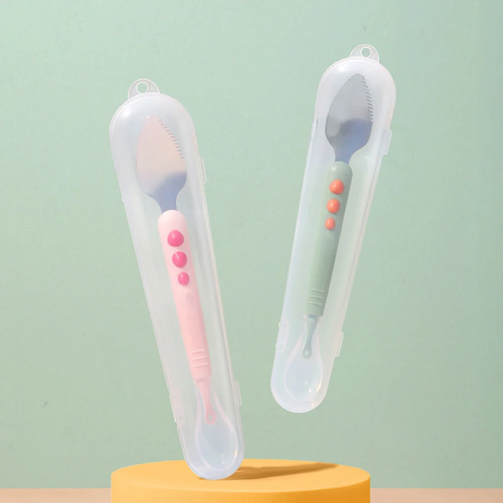 

Children's Fork Baby Feeding Silicone Spoon Double Head Infant Puree Scraping Food