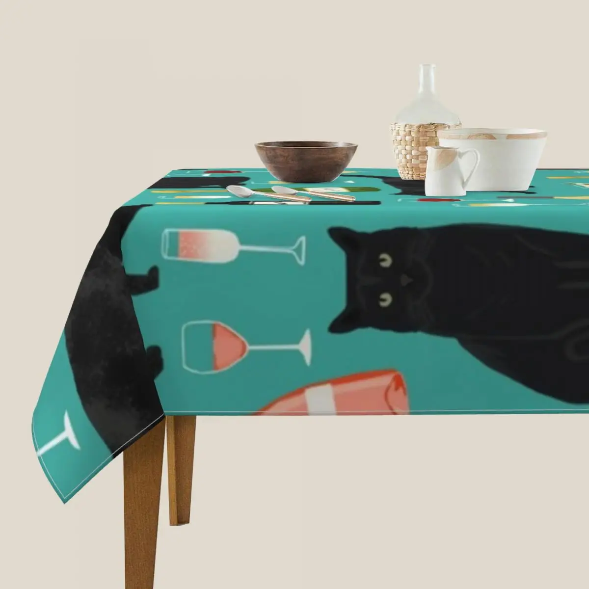 Цветная скатерть с принтом вина защитная забавного черного кота дешевая