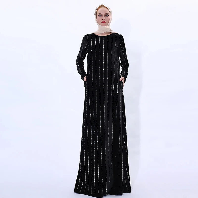 Autumn Winter Dubai Abaya Kaftan for Women Velvet Sequins Long Dress Muslim Modest Dresses Islamic Dubai Turkey Moroccan Caftan