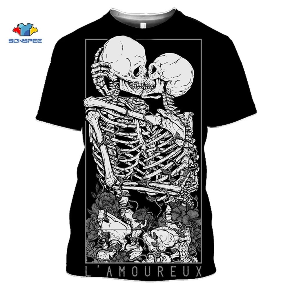 

SONSPEE Punk Style Men Summer Skull Tshirts 3D Print Couple Skeleton Skull T-Shirt Homme Fashion Streetwear Tee Camisetas Hombre