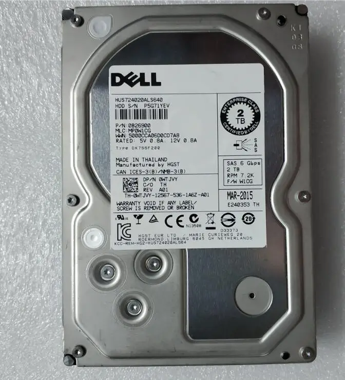 

DELL 2T HUS4020ALS640 3.5 SAS 0WTJVY 64M 7.2K 6G hard driver hdd
